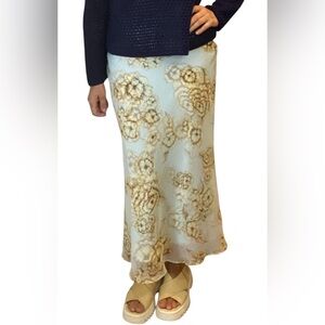 Zara Two-Layered Maxi Skirt Light Blue & Yellow Floral Size M Boho Cottagecore